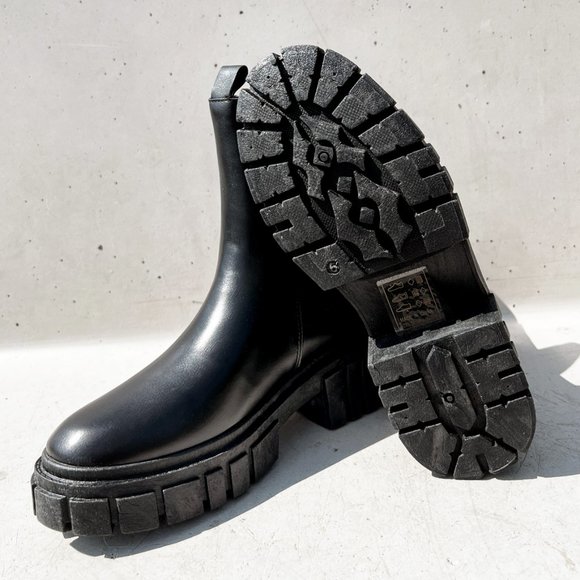 NEW Black Lug Sole Chunky Platform Elastic Ankle Block Heel Chelsea Boot Booties - Picture 6 of 12